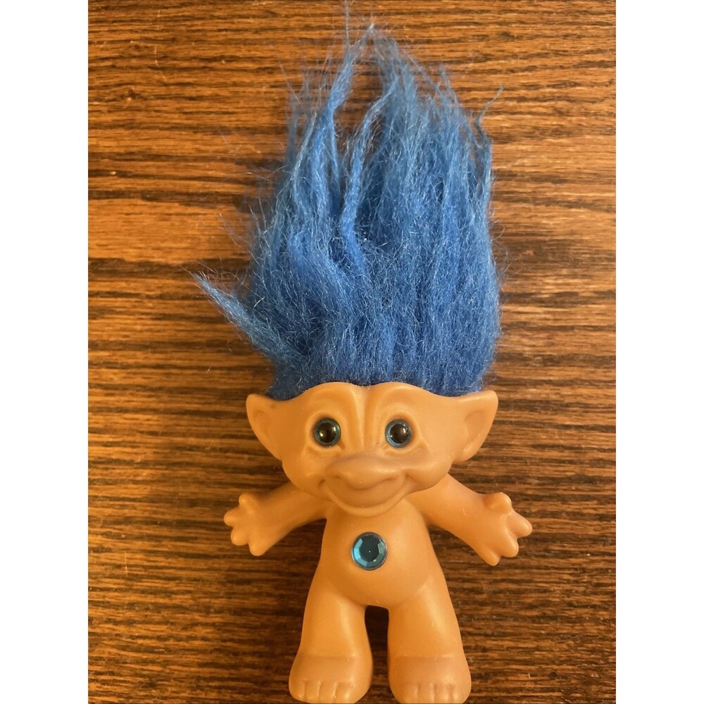Ace Novelty 4" Troll Doll Blue Hair  Heart Stone Treasure Troll Nude